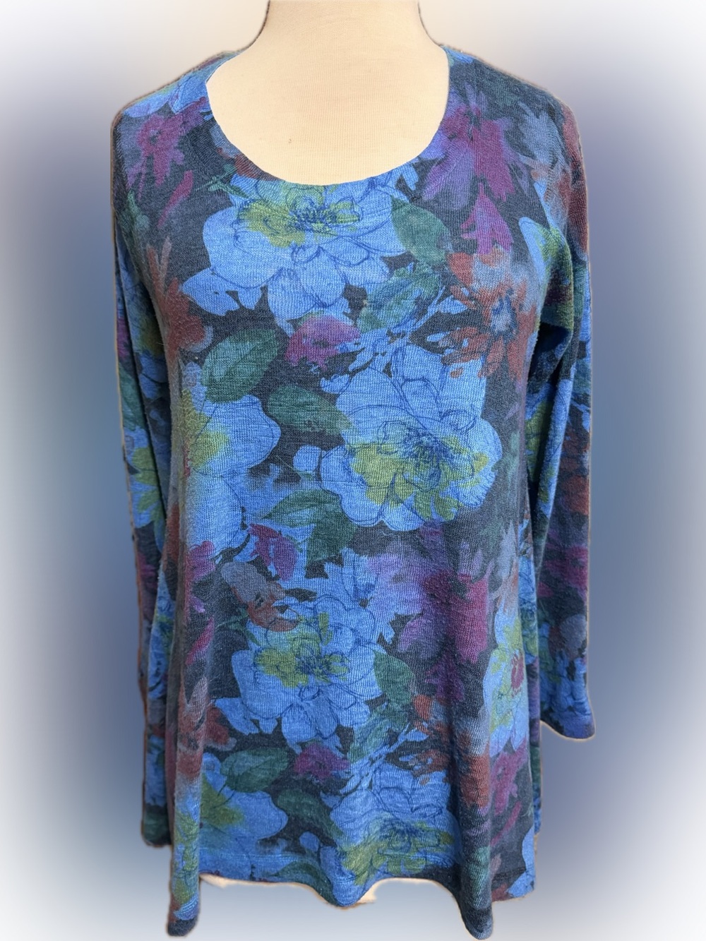 Soft Surroundings Women’s Floral Scoop-Neck Long Sleeve Top - Blue Multi Floral